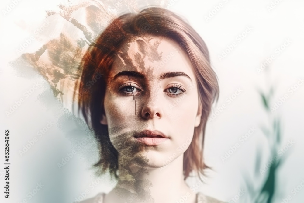 double exposure portrait of a beautiful young woman double exposure portrait of a beautiful young woman
