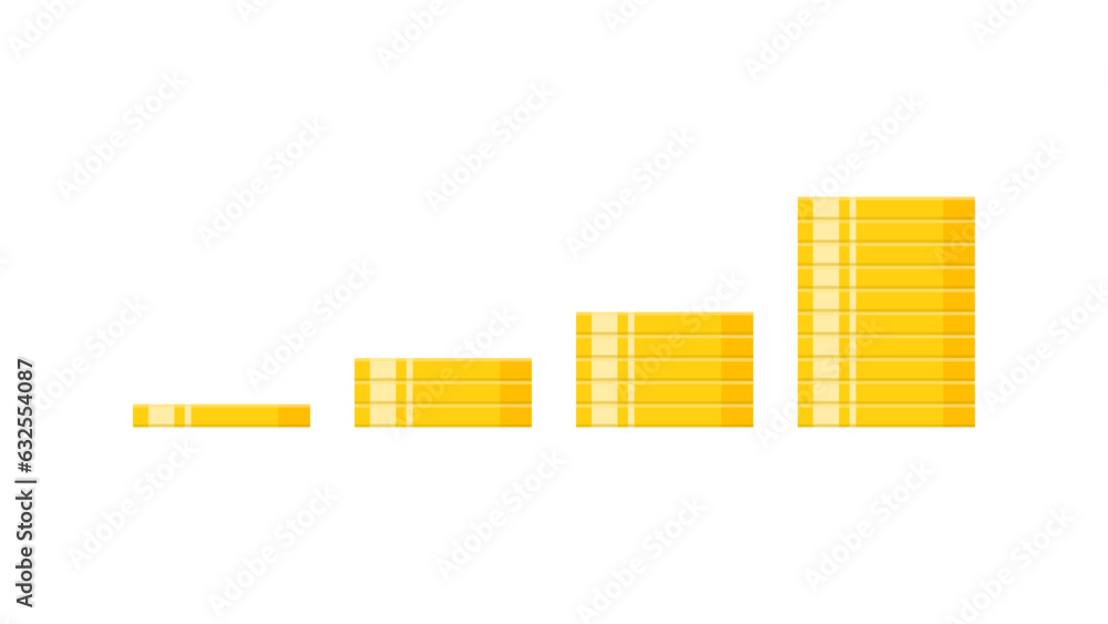 右肩上がりに増える積み重なったコイン･硬貨 - お金が増える･貯金･利益のイメージの素材
