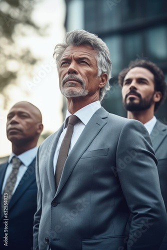 shot of a mature businessman standing outside with his younger colleagues