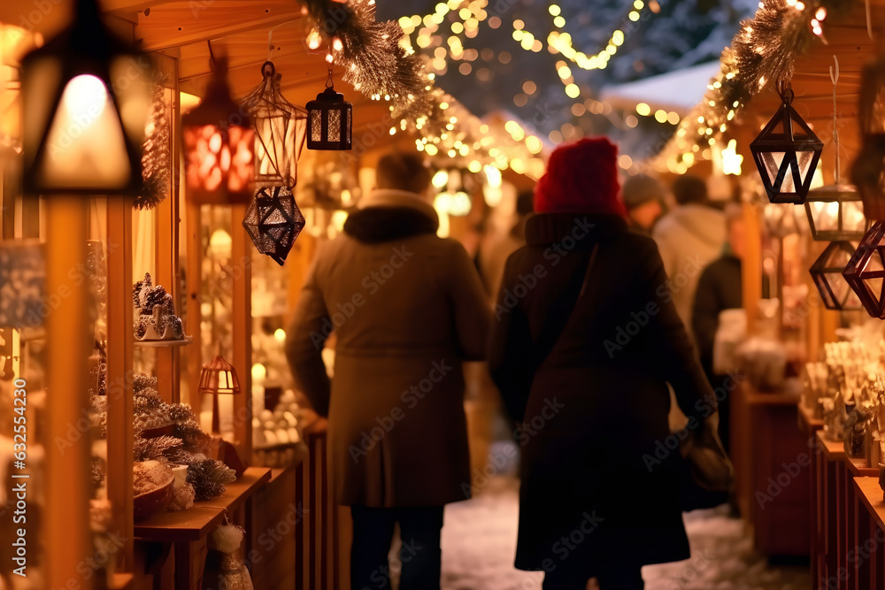 Festive Christmas Market Delight: Shoppers Amidst Handmade Crafts and Seasonal Treats Festive Christmas Market Delight: Shoppers Amidst Handmade Crafts and Seasonal Treats