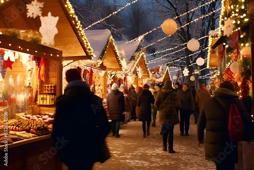 Festive Christmas Market Delight: Shoppers Amidst Handmade Crafts and Seasonal Treats