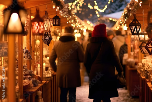 Festive Christmas Market Delight: Shoppers Amidst Handmade Crafts and Seasonal Treats © Marcus Klimbimm