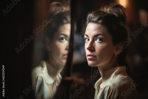 shot of a woman staring at her reflection in the looking glass