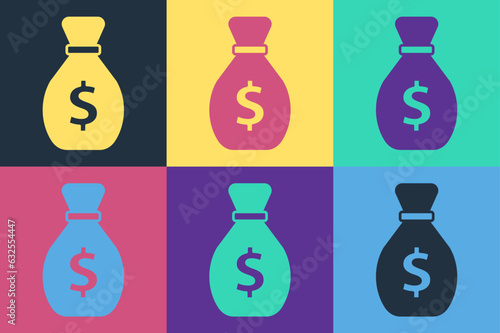 Pop art Old money bag icon isolated on color background. Cash Banking currency sign. Vector