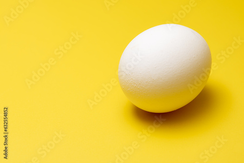 A free-range egg on a yellow background