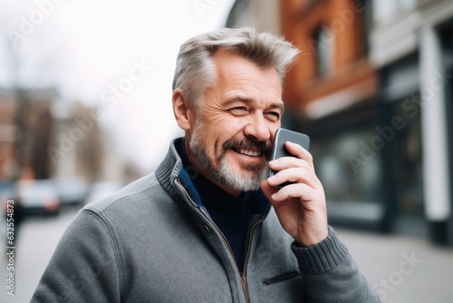 shot of a caucasian man drinking coffee and talking into his cellphone