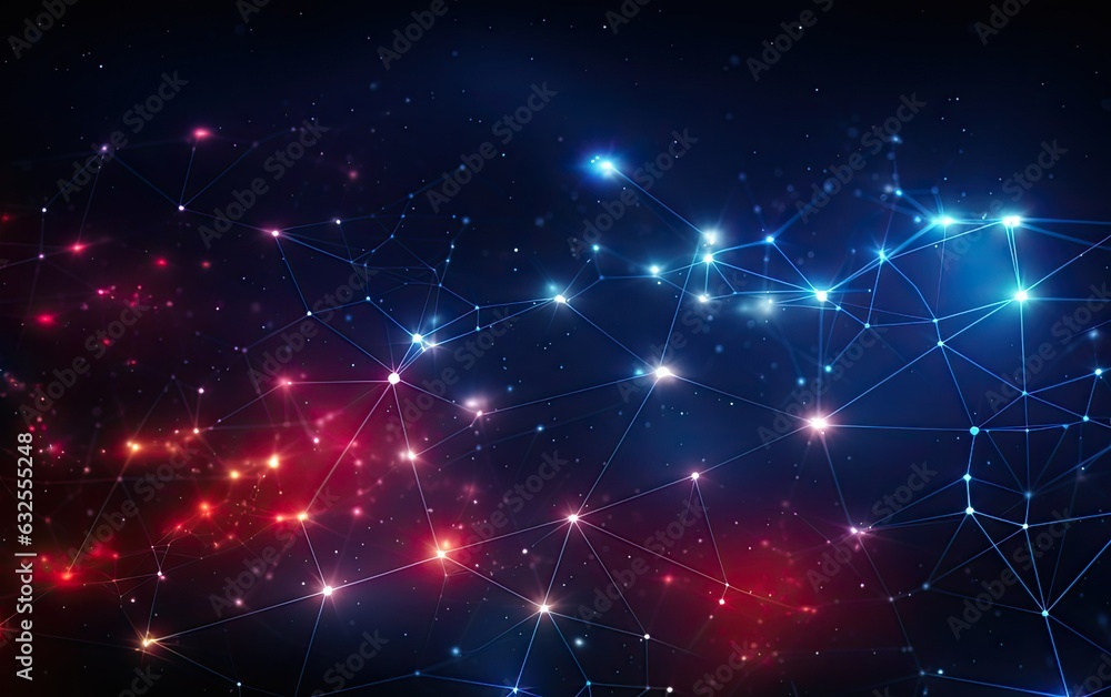Concept of Network. Abstract futuristic technology with polygonal shapes on dark blue background. Connection technologies backdrop. Created with Generative AI technology. Concept of Network. Abstract futuristic technology with polygonal shapes on dark blue background. Connection technologies backdrop. Created with Generative AI technology.
