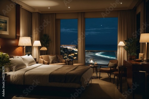 hotel room with a beach view at night © sachal
