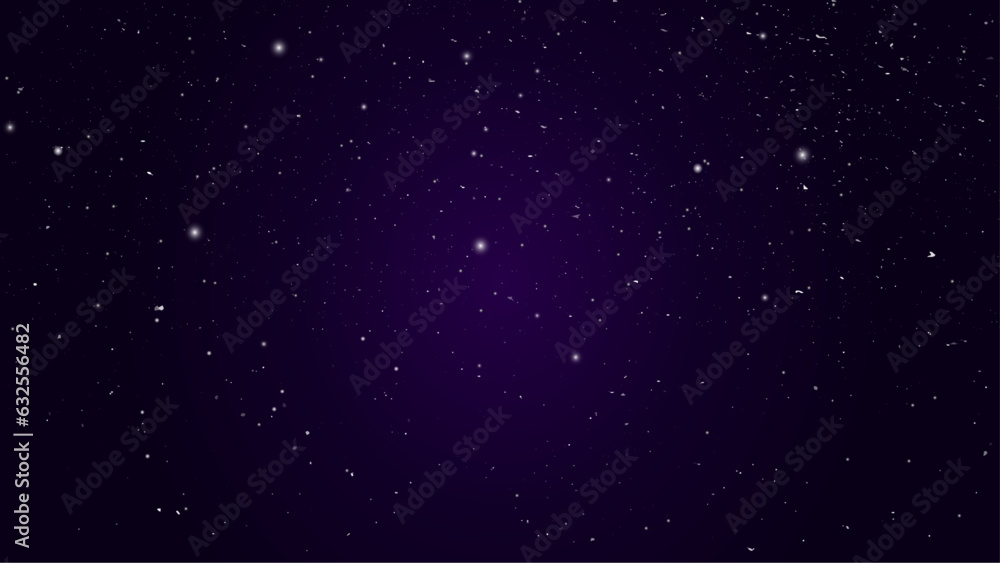 Dark interstellar space. 2d illustration. Stars in a deep space. Blue cold nebula. Dark night sky.