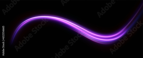neon multicolored glowing swirl. The effect of moving at the speed of light. Easy trail. Shiny wavy path. Vector.
