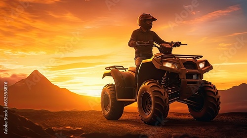 Holiday exploration with quad bike silhouette during sunset
