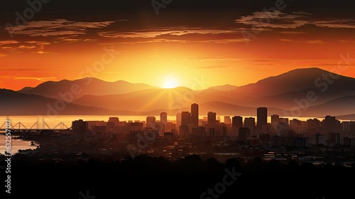 A grainy picture of a cityscape in Penang at sunrise