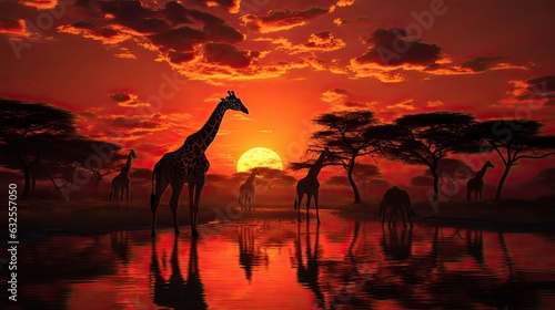 Giraffes in Africa during sunset © HN Works