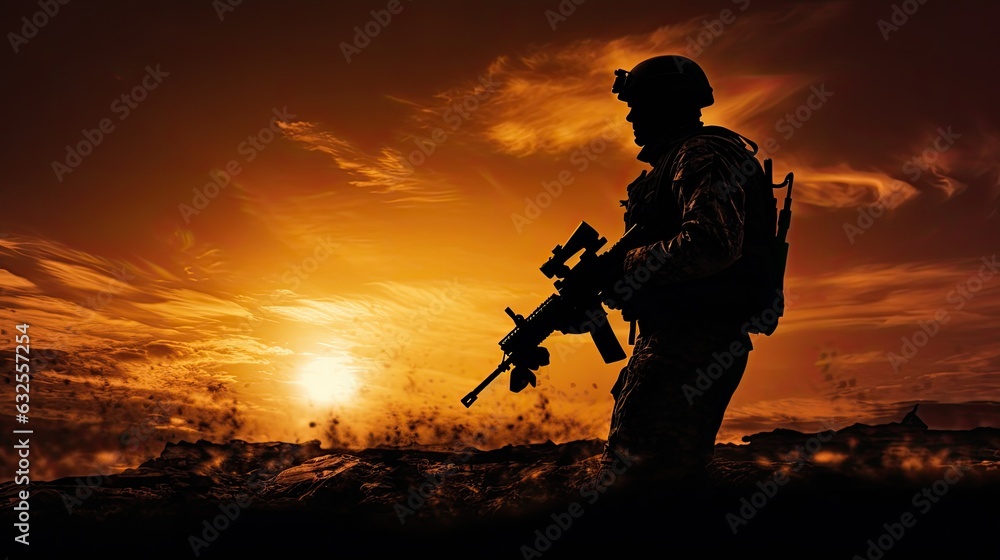 Soldier s outline carrying machine gun