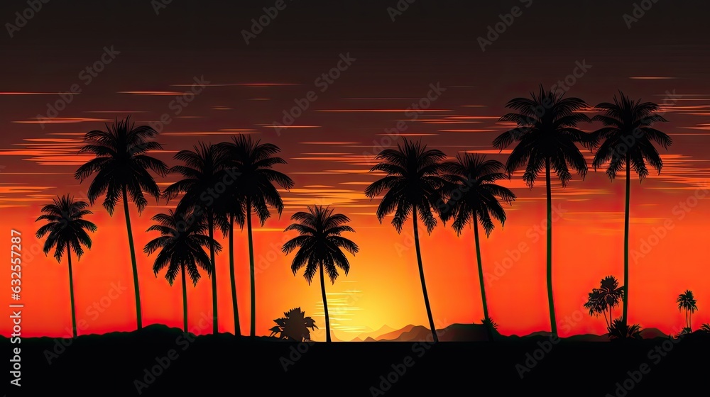 Silhouetted Asian palm tree during sunset