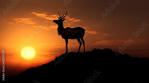 Topi silhouetted on a sunrise mound in Masai Mara Kenya