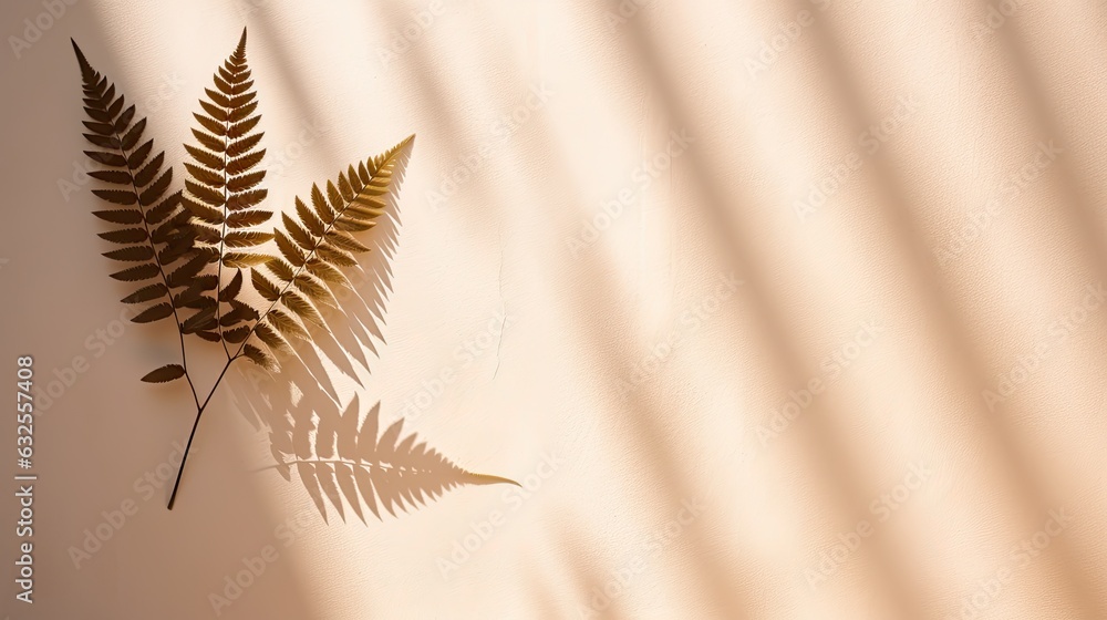 Fern leaf s shadow on a wall Natural backdrop space for text