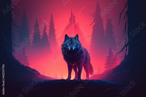 lone wolf with neon smoke around