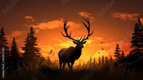 Dark outline of a bugling Bull Elk during dusk