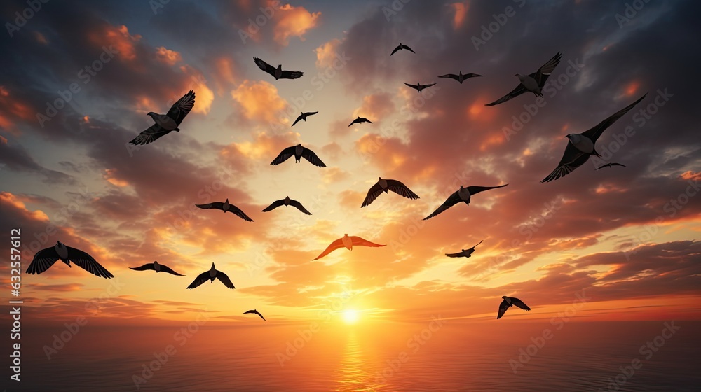 Group of birds soaring in the air outlined birds Group of birds soaring in the air outlined birds