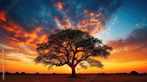 Sunset or sunrise photo capturing the beauty of a tree against a colorful sky during Christmas festivals