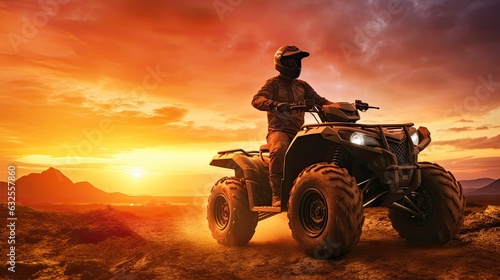 Holiday exploration with quad bike silhouette during sunset photo