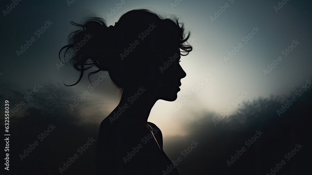 Young woman s silhouette in a pose Young woman s silhouette in a pose