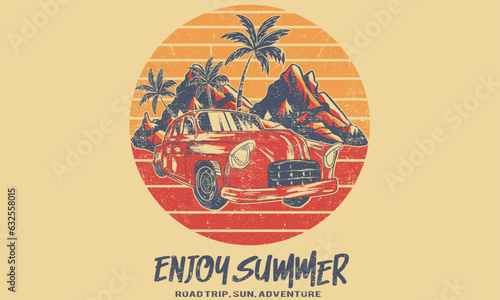 Good time. Summer road trip. Beach mountain. Summer adventure graphic print design. Beach vibes print design for  apparel, stickers, posters, background and others. 