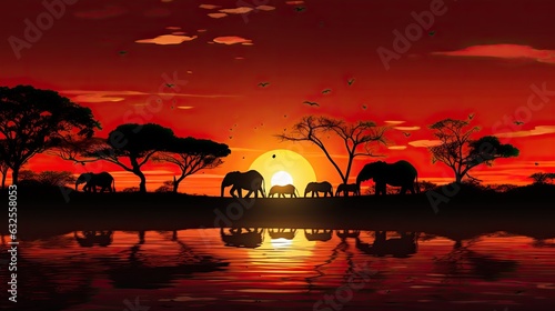 Design element of African safari nature at sunset