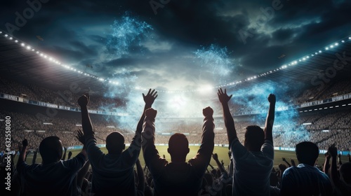 Football fans shadows against a lit stadium backdrop