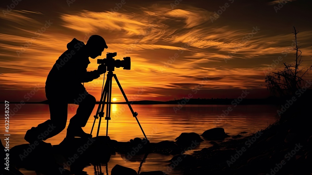 Silhouette of photographer at sunset captured in a photo