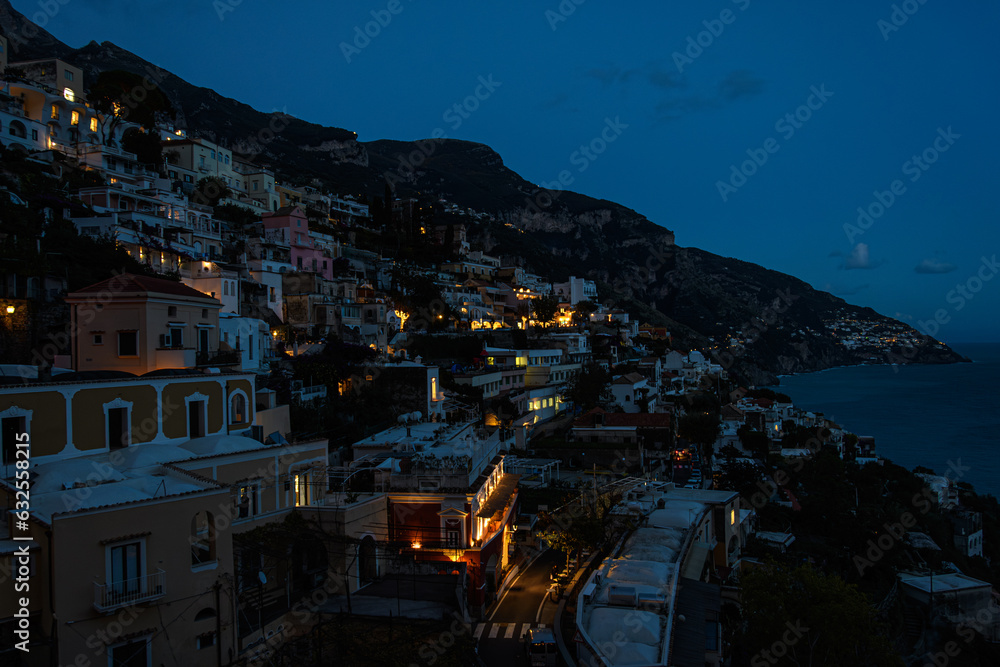 night view of Positano cliffside town