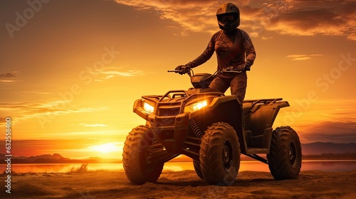 Holiday exploration with quad bike silhouette during sunset © HN Works