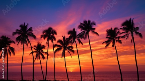 Silhouette of palm trees at tropical sunrise or sunset © HN Works
