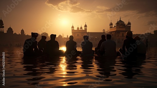 Sikh pilgrims near the holy pool at Golden Temple in Amritsar Punjab India photo