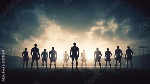 Obraz na płótnie Football fans silhouettes on a rugby field w salonie