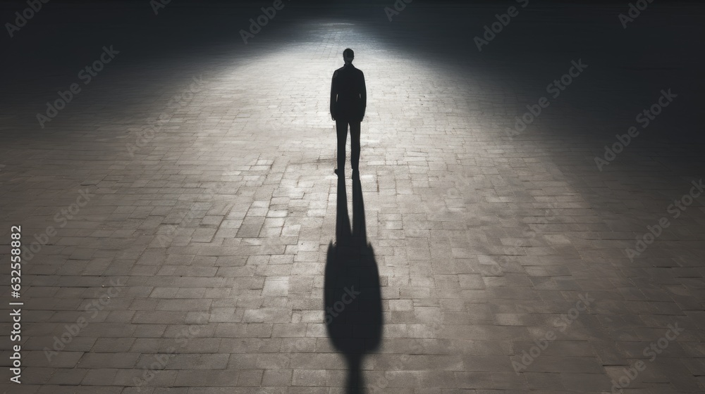Man s shadow on textured asphalt background