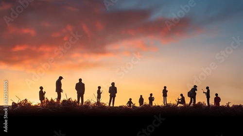 A diverse group admiring the evening sky outdoors © HN Works