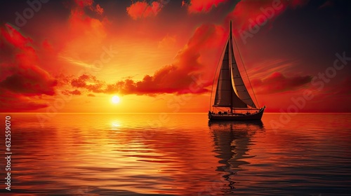 Gorgeous sailing boat beneath breathtaking ocean sunset