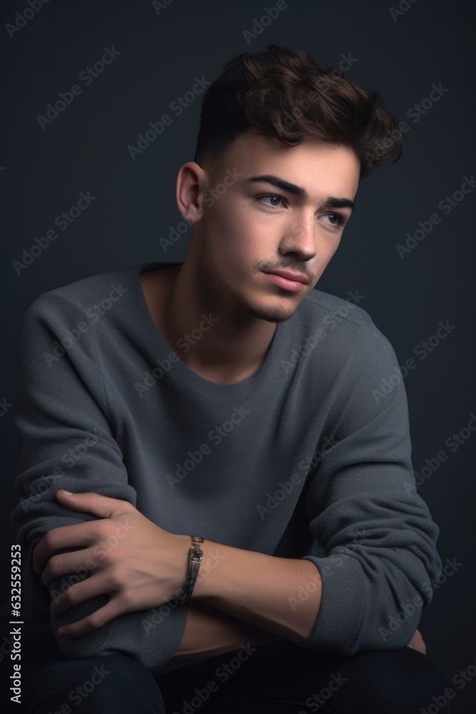 studio shot of a young man posing against a gray background studio shot of a young man posing against a gray background