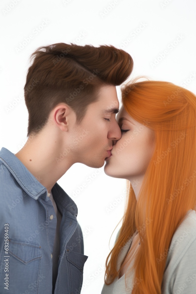 studio shot of a young couple kissing against a white background studio shot of a young couple kissing against a white background