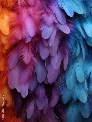 Colorful feathers pattern. Realistic illustration of feather texture. created with generative AI technology. © hakule