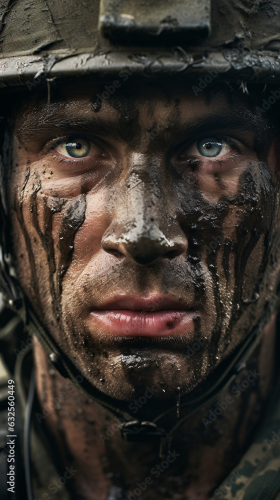 A powerful portrait of a battle-hardened soldier, reflecting the scars of experience and the unwavering courage born from the crucible of combat. A powerful portrait of a battle-hardened soldier, reflecting the scars of experience and the unwavering courage born from the crucible of combat.