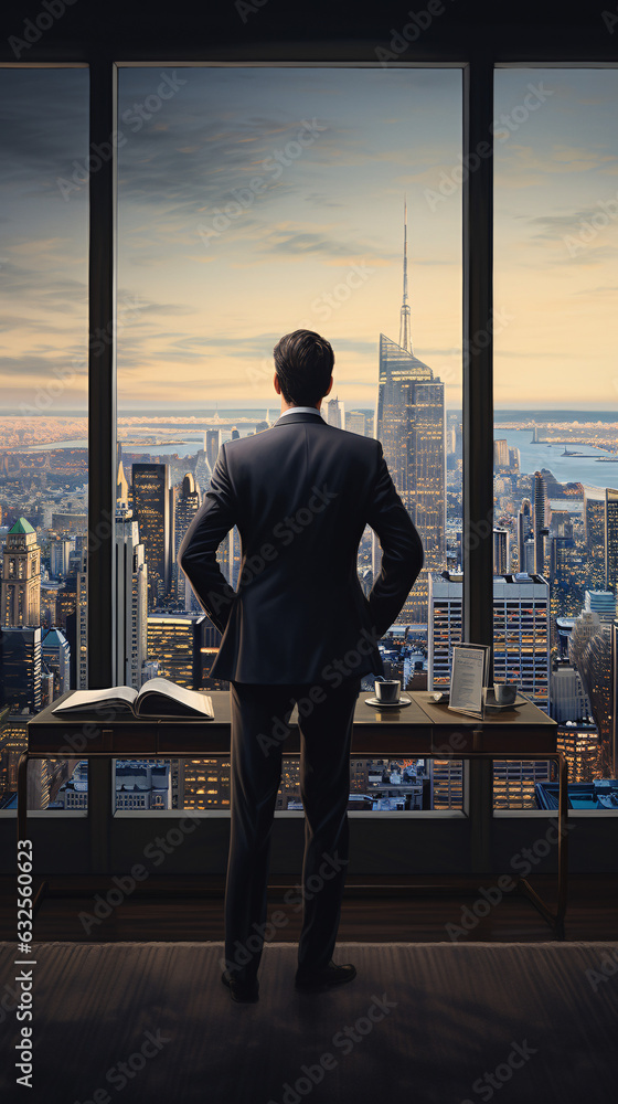 A reflective portrait of a businessman gazing at the cityscape through a window. This image captures the essence of ambition and contemplation within the dynamic urban environment. A reflective portrait of a businessman gazing at the cityscape through a window. This image captures the essence of ambition and contemplation within the dynamic urban environment.