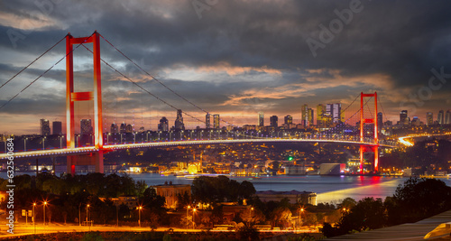 15th July Martyrs Bridge (15 Temmuz Sehitler Koprusu). Istanbul Bosphorus Bridge at night. Istanbul, Turkey.