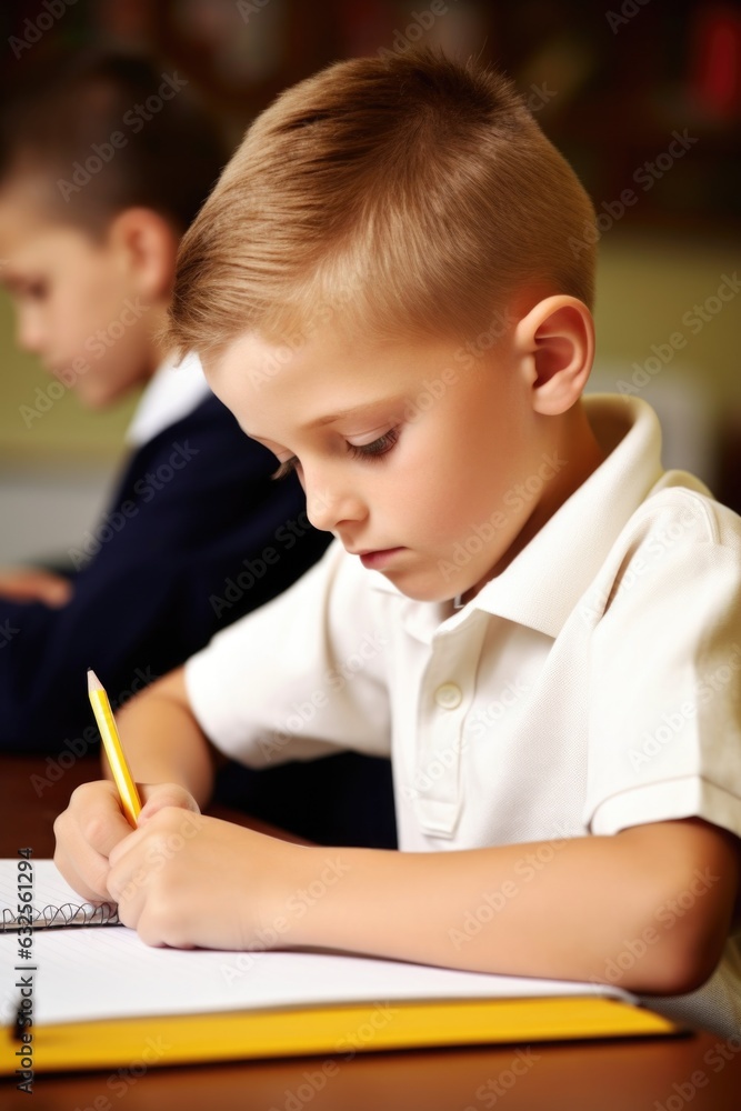 shot of a young boy writing in a notebook during an educational lesson shot of a young boy writing in a notebook during an educational lesson