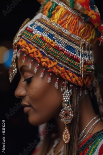 cropped shot of an unrecognizable woman wearing a beautiful beaded headdress