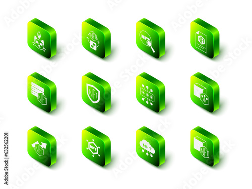 Set NFT Digital crypto art, Search, contract, Cyber security, cloud and blockchain technology icon. Vector