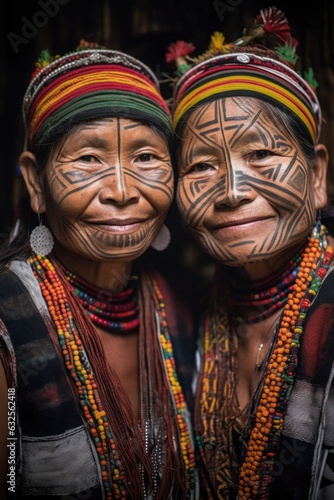 portrait of two tribal women wearing face paint
