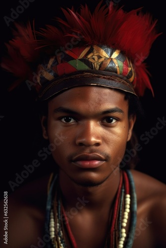 portrait of a young man wearing a traditional headdress © altitudevisual